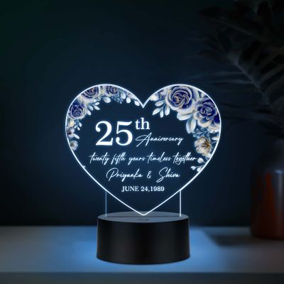 Personalized 25th Anniversary Acrylic LED Lamp with UV Print – Multicolor Silver Jubilee Gift with Custom Names & Date
